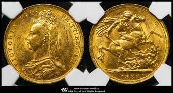 GREAT BRITAIN Victoria ヴィクトリア(1837~1901) Sovereign 1888 Fr-392 S-3866 KM-767...