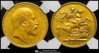 GREAT BRITAIN Edward VII エドワード7世(1901~10) Sovereign 1902 Fr-400a S-3969 KM-805 製造15,000枚 ...