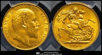 GREAT BRITAIN Edward VII エドワード7世(1901~10) Sovereign 1906 Fr-400a S-3969 KM-805 (7.99g 91.7%) ...