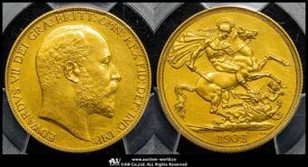 GREAT BRITAIN Edward VII エドワード7世(1901~10) 2Pounds 1902 Fr-399a S-3968 KM-806 製造8066枚 PCGS-PR61...