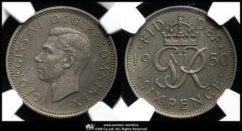 GREAT BRITAIN George VI ジョージ6世(1936~52) 6Pence 1950 S-4110(Extremely Rare) KM-875(Rare)...