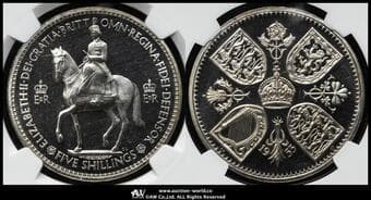 GREAT BRITAIN Elizabeth II エリザベス2世(1952~2022) Crown 1953 S-4136 KM-894 Bull-4330(ESC-393F)...