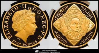 GREAT BRITAIN Elizabeth II エリザベス2世(1952~2022) 5Pounds in Gold 2008 Fr-503 S-L18(4563) KM-1104b...