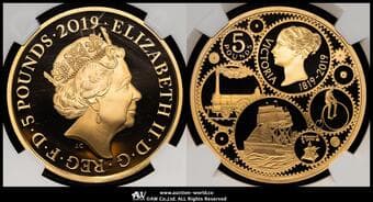 GREAT BRITAIN Elizabeth II エリザベス2世(1952~2022) 5Pounds in Gold 2019 Fr-679 S-L81...