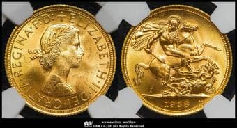 GREAT BRITAIN Elizabeth II エリザベス2世(1952~2022) Sovereign 1958 Fr-417 S-4125 KM-908...