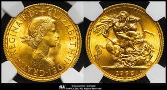 GREAT BRITAIN Elizabeth II エリザベス2世(1952~2022) Sovereign 1962 Fr-417 S-4125 KM-908...