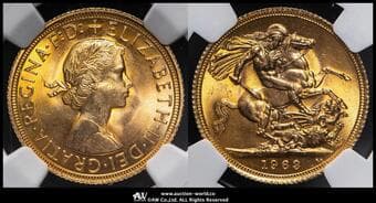 GREAT BRITAIN Elizabeth II エリザベス2世(1952~2022) Sovereign 1963 Fr-417 S-4125 KM-908...