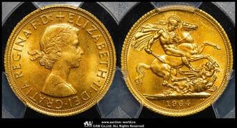 GREAT BRITAIN Elizabeth II エリザベス2世(1952~2022) Sovereign 1964 Fr-417 S-4125 KM-908...
