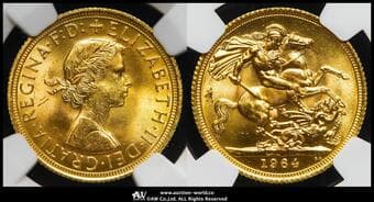 GREAT BRITAIN Elizabeth II エリザベス2世(1952~2022) Sovereign 1964 Fr-417 S-4125 KM-908...