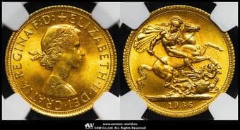 GREAT BRITAIN Elizabeth II エリザベス2世(1952~2022) Sovereign 1966 Fr-417 S-4125 KM-908...