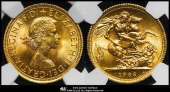 GREAT BRITAIN Elizabeth II エリザベス2世(1952~2022) Sovereign 1966 Fr-417 S-4125 KM-908...