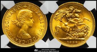 GREAT BRITAIN Elizabeth II エリザベス2世(1952~2022) Sovereign 1966 Fr-417 S-4125 KM-908...
