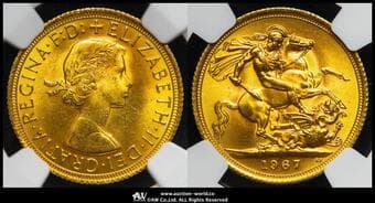GREAT BRITAIN Elizabeth II エリザベス2世(1952~2022) Sovereign 1967 Fr-417 S-4125 KM-908...