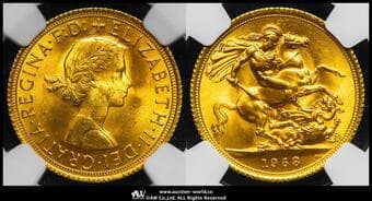GREAT BRITAIN Elizabeth II エリザベス2世(1952~2022) Sovereign 1968 Fr-417 S-4125 KM-908...