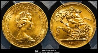 GREAT BRITAIN Elizabeth II エリザベス2世(1952~2022) Sovereign 1978 Fr-418 S-SC1(4204) KM-919 ...