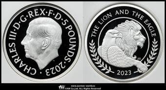 GREAT BRITAIN Charles III チャールズ3世(2022~) 5Pounds in Silver 2023 KM-2496 ライオンと鷲...