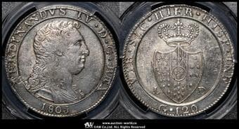 ITALY Naples&Sicily ナポリ&シチリア 120Grana 1805LD Dav-162 KM-246 フェルディナンド4世 "Large Bust" ...