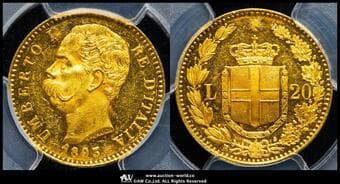 ITALY Kingdom 統一王国(1861~1946) 20Lire 1893R Fr-21 KM-21 ウンベルト1世 ローマ 製造41000枚(6.45g...