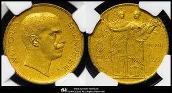 ITALY Kingdom 統一王国(1861~1946) Pattern 20Lire in Gilt Bronze 1903R Pagani-173 KM-Pn5type by Egidio...