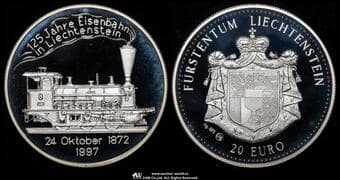 LIECHTENSTEIN リヒテンシュタイン Fantasy 20Euro 1997 KM-未載 鉄道開通125周年 製造7,500枚...