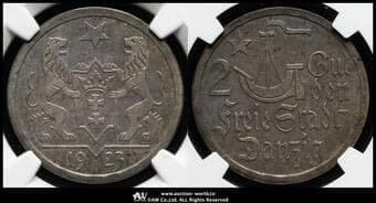 POLAND Danzig ダンツィヒ 2Gulden 1923 KM-146 星と帆船 プルーフは稀少品 Ⓡ NGC-PF64 Proof UNC+