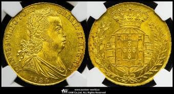 PORTUGAL ポルトガル Peça(6400Reis) 1824 Fr-128 KM-364 ジョアン6世 製造1,553枚 NGC-MS63 UNC