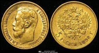 RUSSIA Empire 帝政ロシア(1721~1917) 5Roubles 1898AГ Fr-180 KM-Y62 ニコライ2世...