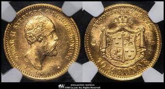 SWEDEN スウェーデン 10Kronor 1874ST Fr-94 KM-732 オスカル2世 良い状態 NGC-MS66 -FDC