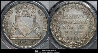 SWITZERLAND Zurich チューリッヒ 40Batzen 1813B Dav-366 KM-190 紋章 PCGS-MS64 UNC+