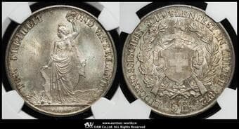 SWITZERLAND Shooting Festival 射撃祭 5Francs 1872 Dav-385 KM-S11 R-1731a チューリッヒ 製造10000枚...