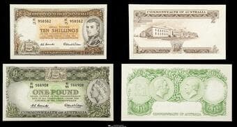 AUSTRALIA オーストラリア Commonwealth of Australia 10Shillings,1Pound 1961~65 P-33a,34a(UNC計$700) ...