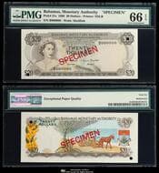 BAHAMAS バハマ 20Dollars 1968 P-31s(UNC$300) 見本券 Specimen PMG-Gem UNC66EPQ UNC
