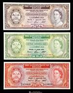 BELIZE ベリーズ 1,2,5Dollars 1975~76 P-33b, 34b, 35b(UNC計$460)Government of Belize 計3枚組 3pcs...