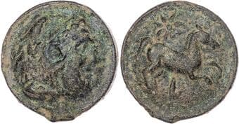 Coins Apulia, Luceria (c. 217‑212 BC) AE Aes Grave As, 80.08g. Head of Hercules facing right, wearing a lionskin...