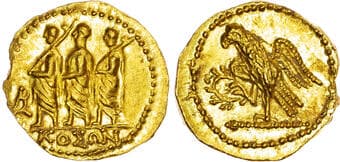 Coins Skythia, Koson (c. Mid 1st Century BC) AV Stater. Roman consul advancing left, accompanied by two lictors. Rev....