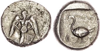 Coins Cilicia, Mallos (c. 440 390 BC) AR Stater, 10.50g. Winged, bearded figure in running stance left, holding disc....