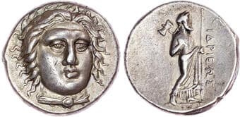 Coins Satraps of Caria, Hidrieus (351-344 BC) AR Tetradrachm, mint of Halicarnassos, 15.08g. Head of Apollo facing....