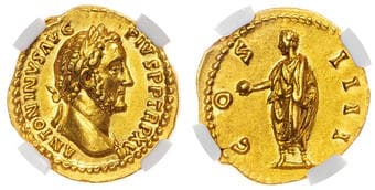 Coins Antoninus Pius (AD 138-161) AV Aureus, Rome, AD 153-154, 7.15g. ANTONINVS AVG PIVS PP TR P XVI, laureate head of...