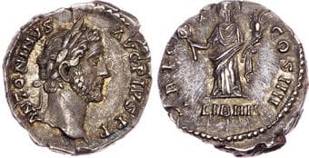 Coins Antoninus Pius (AD 138-161) AR Denarius, Rome, AD 145-147, 3.32g. ANTONINVS AVG PIVS PP, laureate head of...