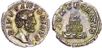 Coins Divus Antoninus Pius (AD 138-161) AR Denarius, Rome, AD 161, 3.57g. DIVVS ANTONINVS, bare head of Antoninus Pius...