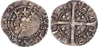 British Coins Henry V (1413-1422), AR Penny, type D, London mint. Crowned bust facing, tall neck with larynx, mullet...
