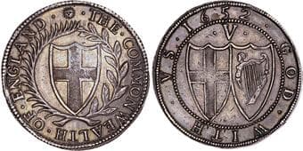 British Coins Commonwealth (1649‐1660) AR Crown, 1652, Tower (London) mint, mm. sun. Arms of England, wreath...