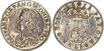 British Coins Oliver Cromwell, AR Gilt Crown, 1658, Dutch Copy struck in the Low Countries c. 1700. Excessively rare...