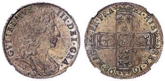 British Coins William III (1694-1702), AR Halfcrown, 1698 DECIMO. NGC MS 64 Laureate and draped bust right, Rev....