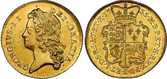 British Coins George II (1727-1760), AV Two Guineas, 1735. NGC AU 58. Laureate bust left, Rev. Crowned and garnished...
