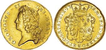 British Coins George II (1727-1760), AV Two Guineas, 1738. Laureate bust left, repositioned legend, Rev. Crowned and...