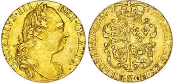 British Coins George III (1760-1820), AV Guinea, 1777. Fourth laureate head right, Rev. Crowned and garnished shield,...