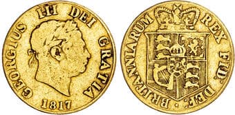 British Coins George III (1760-1820), AV Half Sovereign, 1817, New Coinage. Laureate head right, Rev. Crowned...