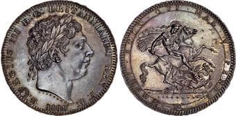 British Coins George III (1760‐1820), AR Crown, 1818 LIX, New Coinage. Laureate head right, Rev. St. George slaying...