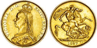 British Coins Victoria (1837-1901), AV Two Pounds, 1887. 'Jubilee' bust left, seven pearls to crown, Rev. St. George...